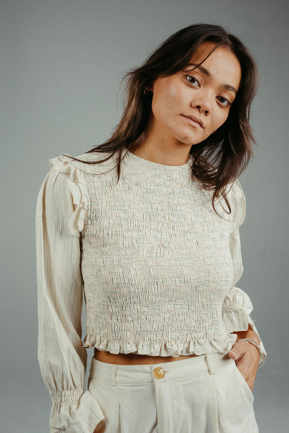 Tori Shirred Top | Pepper