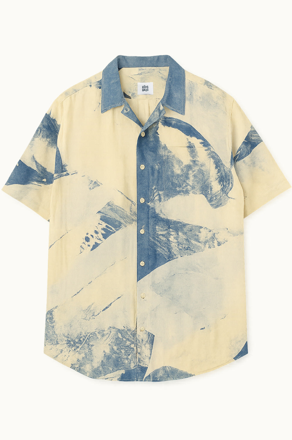 handpainted cotton batik shirt with natural and indigo strokes