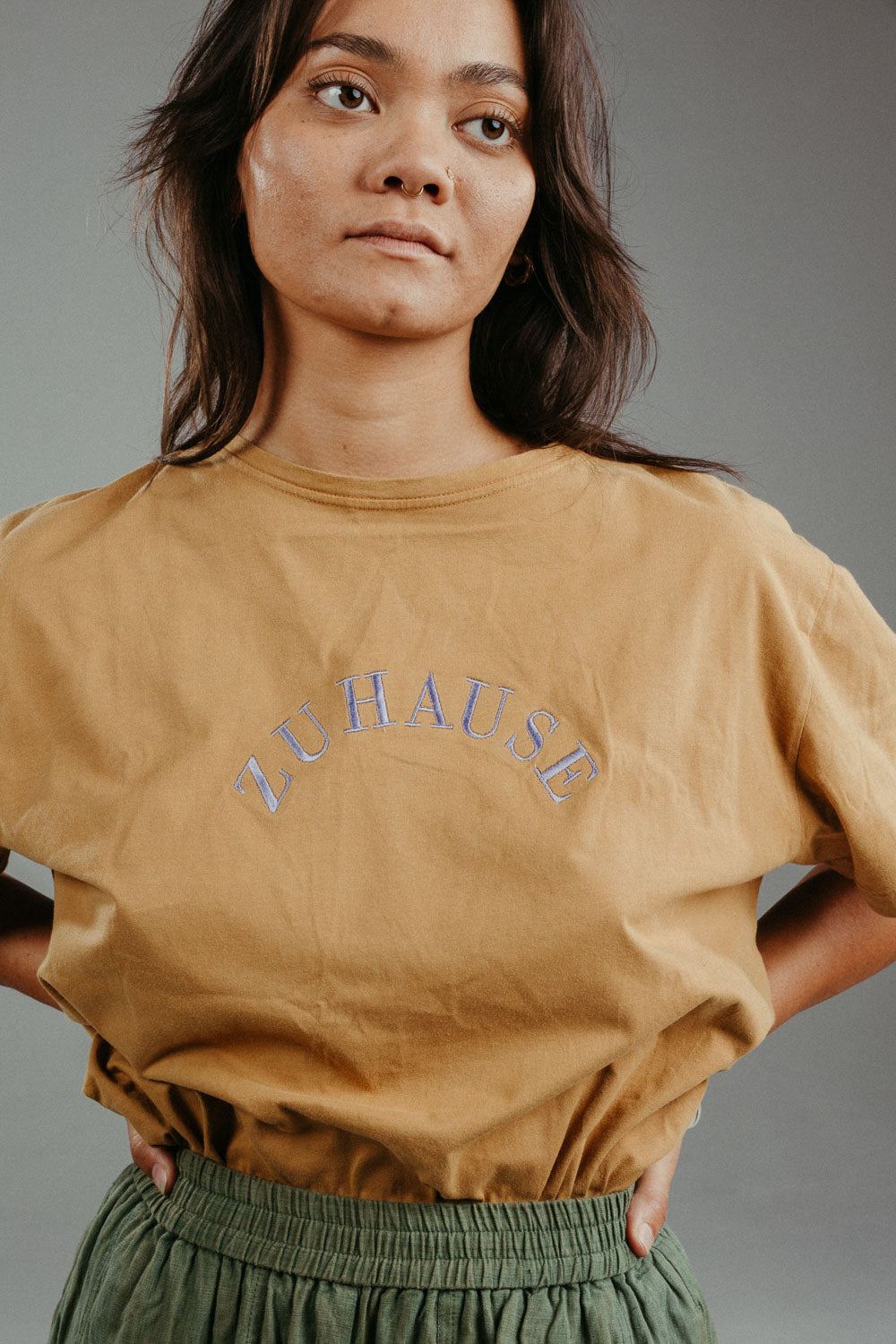 Oka Tee Embroidered | Saffron