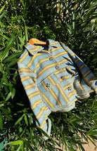 artisan made striped indigo jacket handwoven naturally dyed 