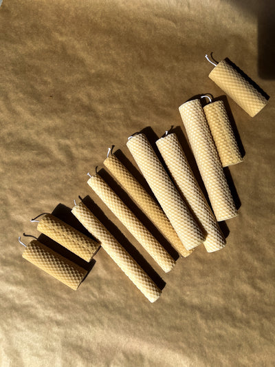 Hand-rolled beeswax candles made in Perth, Western Australia — natural pillar candles with subtle honey scent, sustainable and eco-friendly home décor.