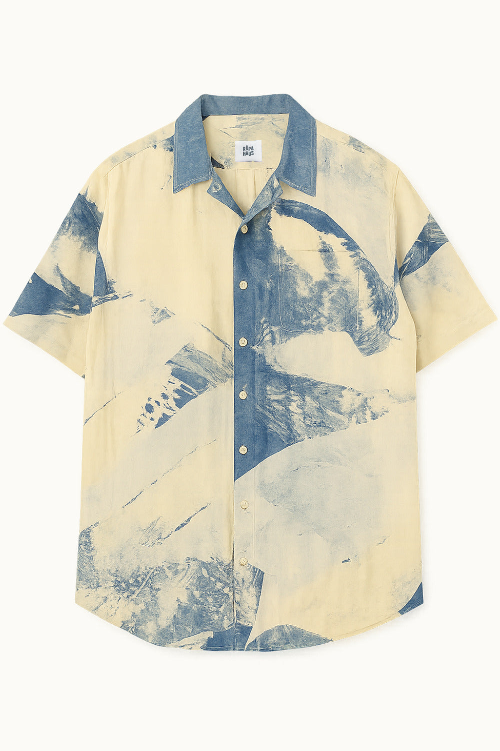 handpainted cotton batik shirt with natural and indigo strokes