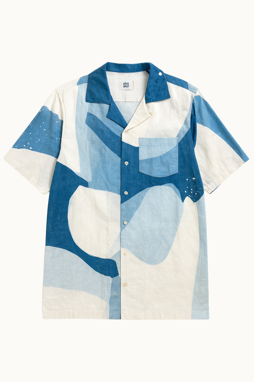 handpainted cotton batik shirt with natural and indigo in geometric motif