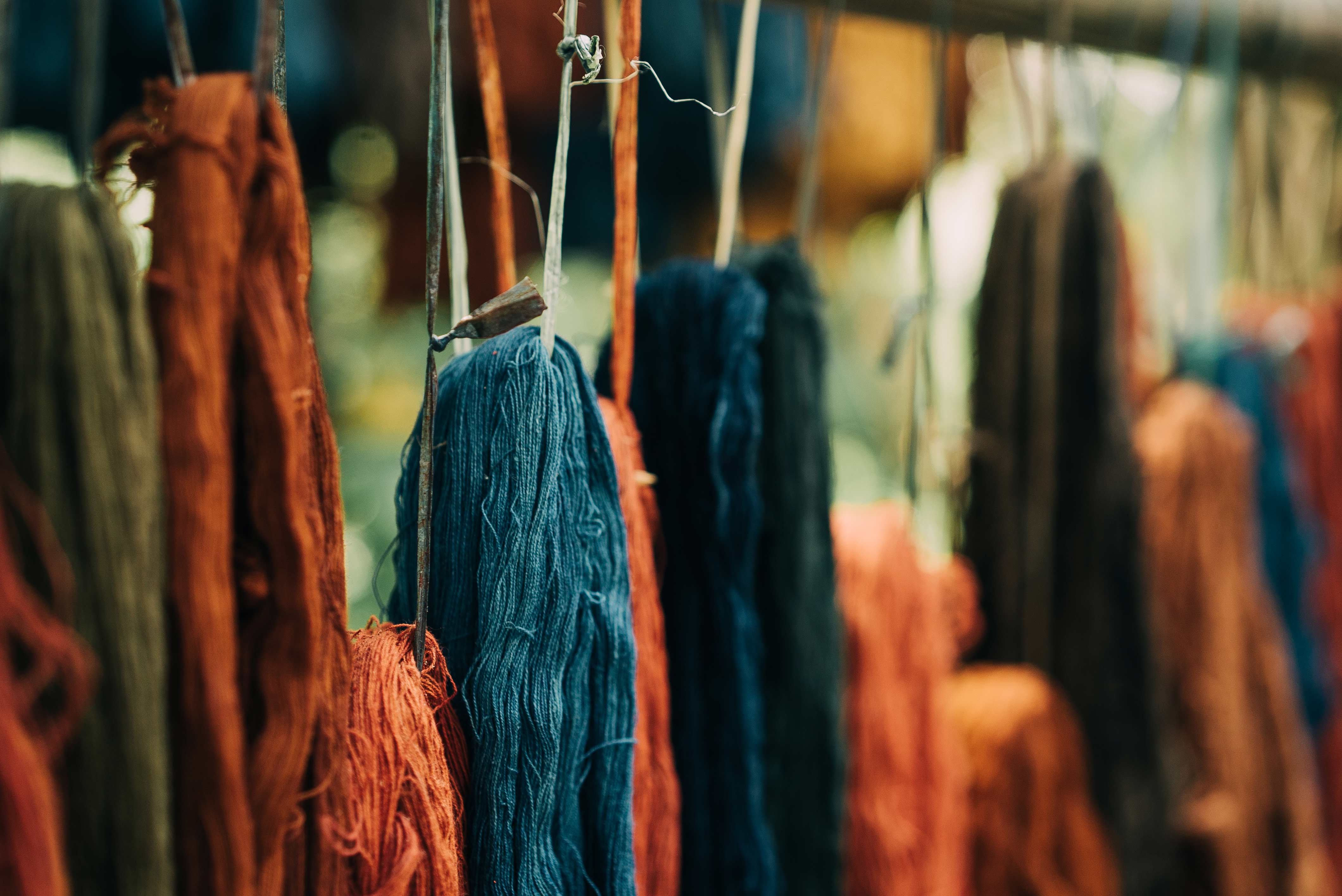 Close-up of naturally dyed organic cotton yarns showing rūpahaus colours.