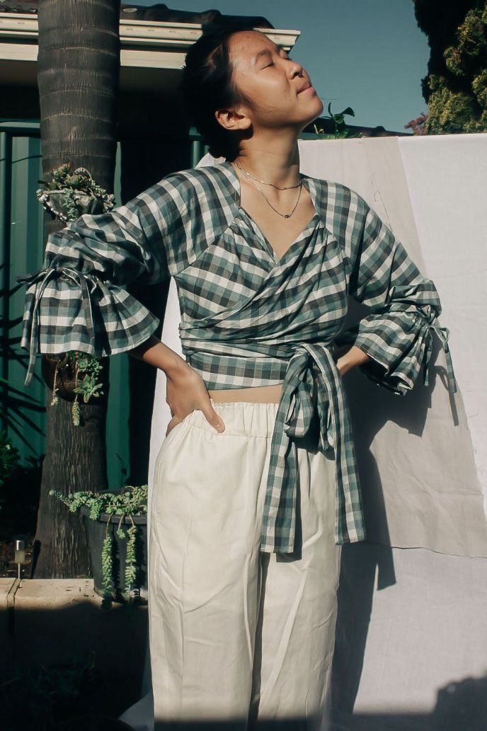 Titienne Wrap Blouse | Pine Gingham