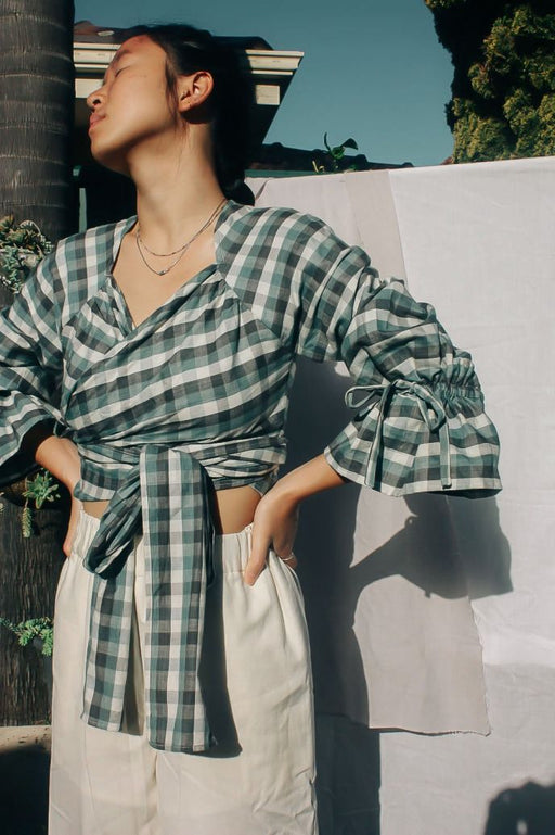 Titienne Wrap Blouse | Pine Gingham