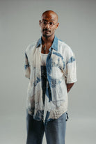 handpainted cotton batik shirt with natural and indigo strokes